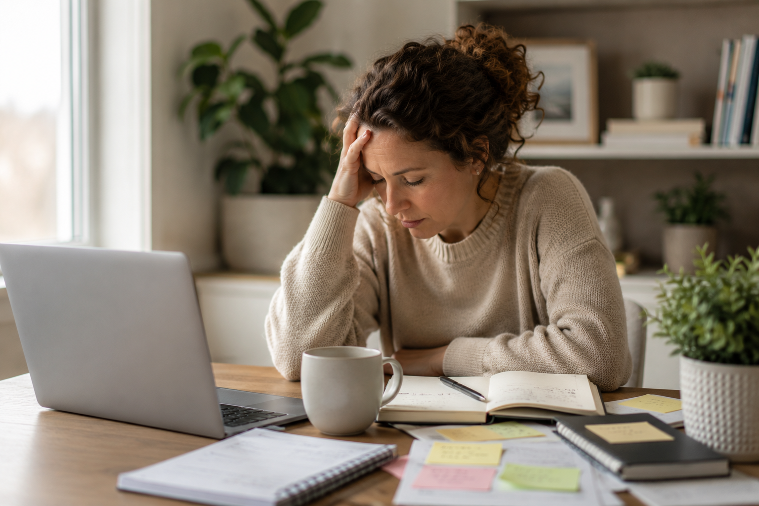 Adult feeling mentally exhausted while managing daily responsibilities, representing ADHD burnout