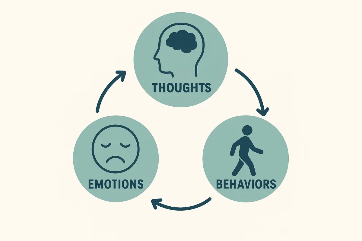 Visual of CBT model showing patterns of thinking and feeling with Calgary psychologist guidance
