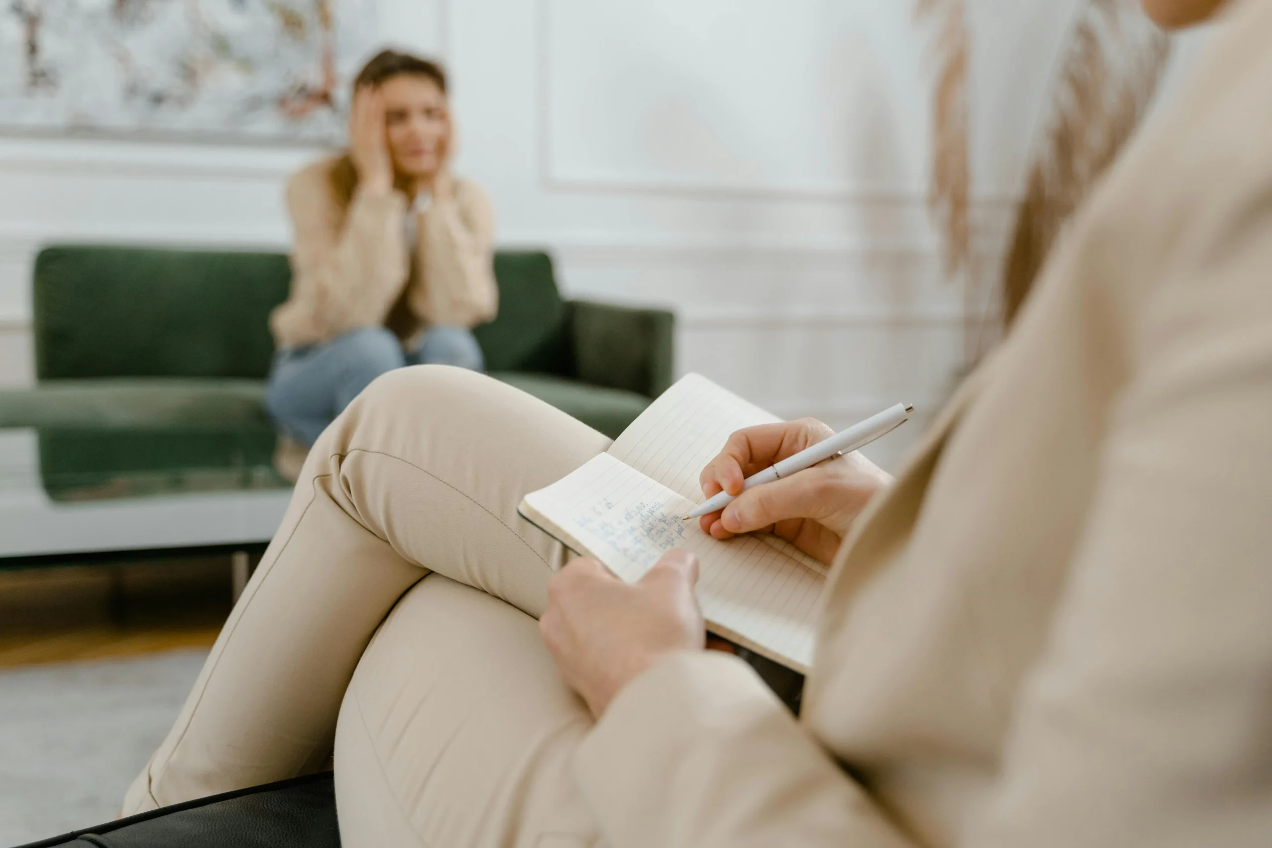 Client in an individual therapy session, talking with a Calgary psychologist supporting personalised mental health treatment.